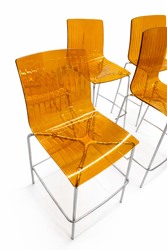 Set van 4 design barkrukken – transparant oranje – chroom