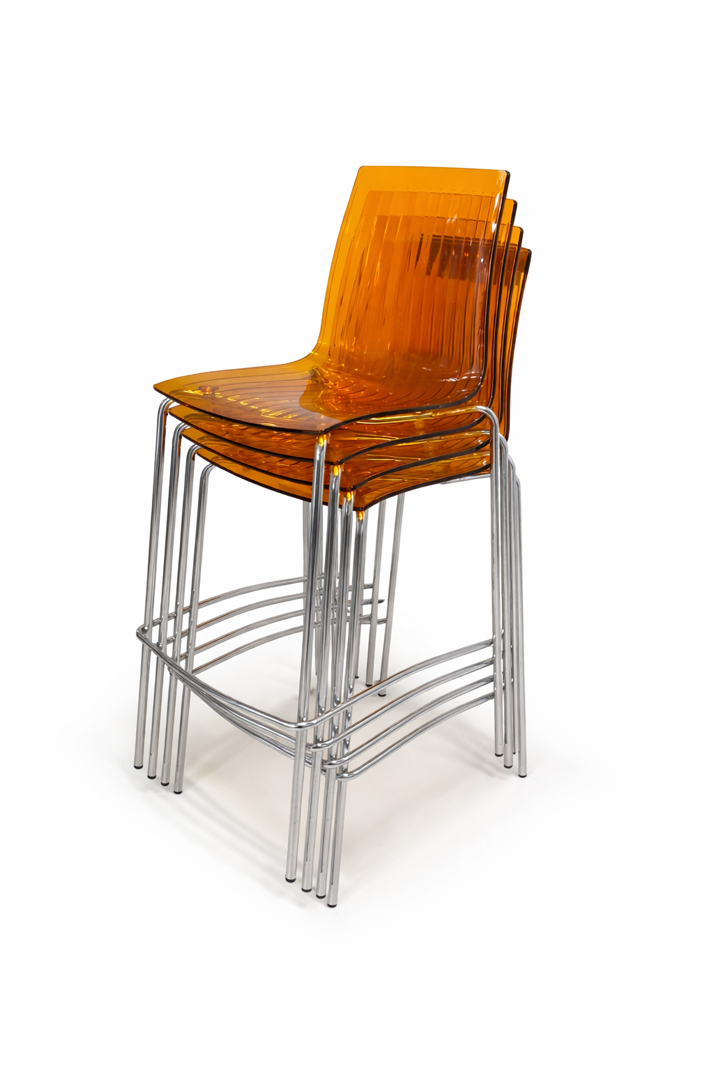 Set van 4 design barkrukken – transparant oranje – chroom