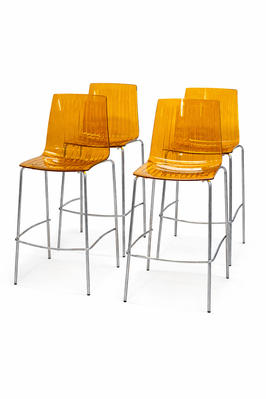 Set van 4 design barkrukken – transparant oranje – chroom