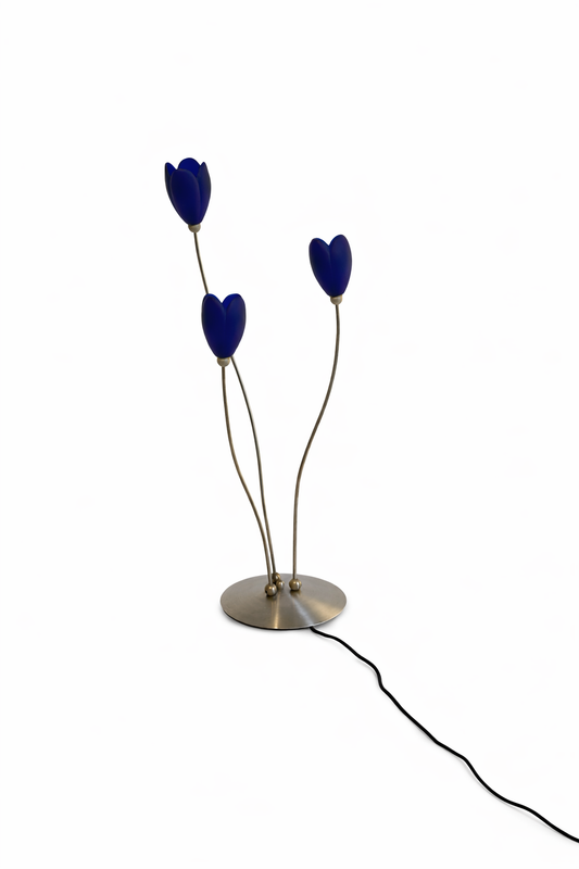 Harco Loor Vintage Tulip Design Tafellamp - Jaren 80 - Blauw Glas